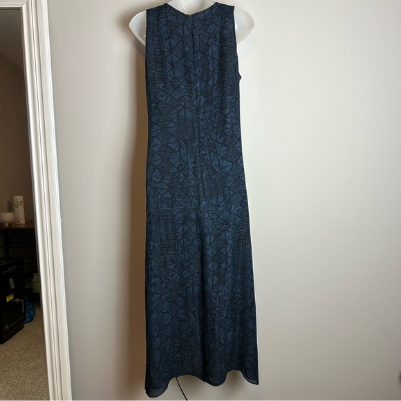 100% SilkVintage Y2K Lauren Ralph Lauren Navy Blue Abstract Patterned Maxi Dress - Picture 3 of 7